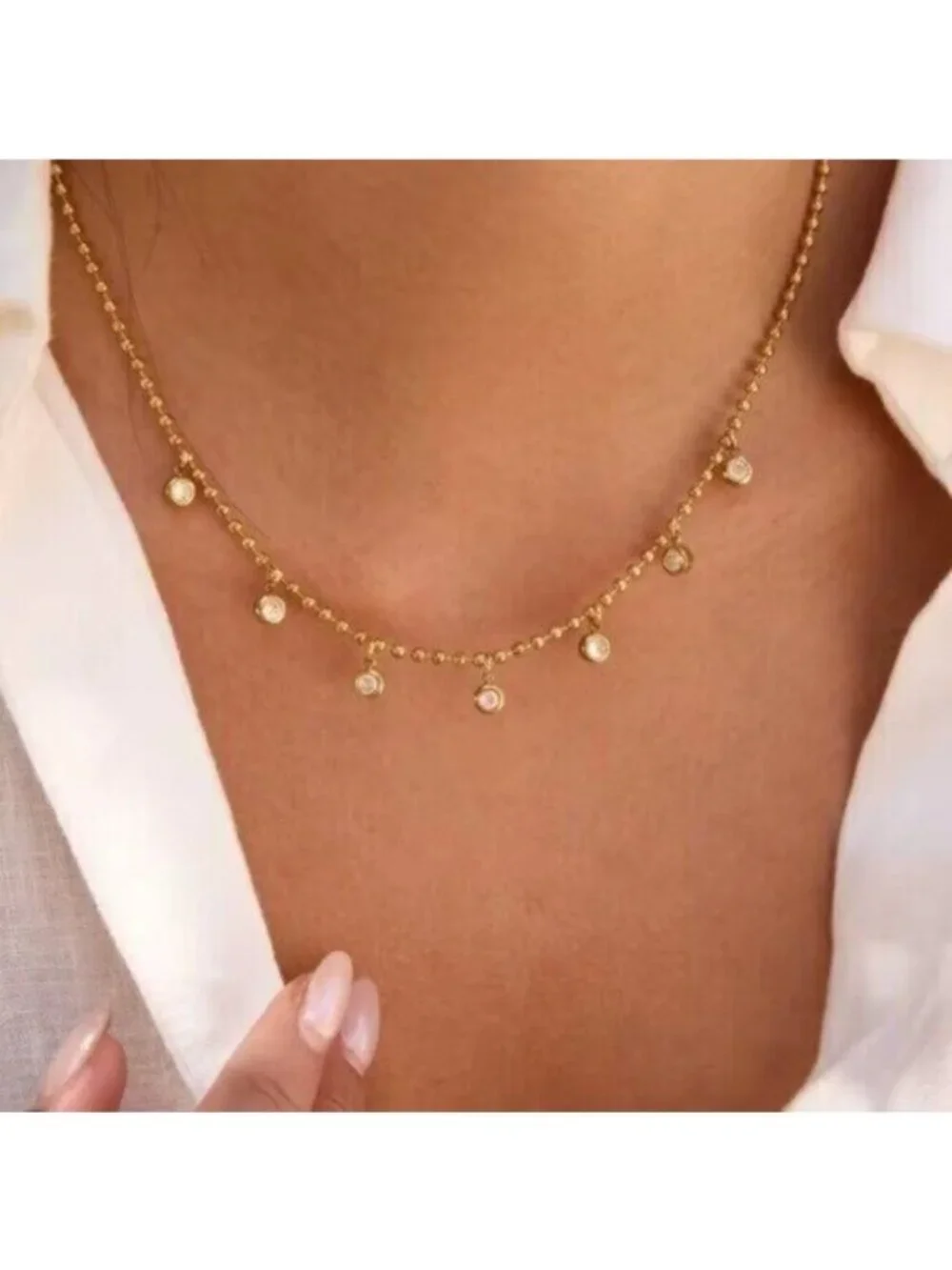 Gold CZ Charm Necklace Dainty Layering Necklace Waterproof Gold Necklace
